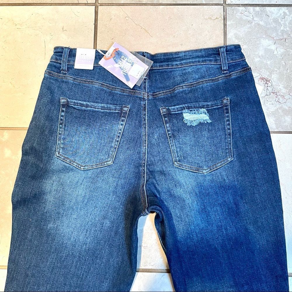NWT WAX Jean Collection Distressed Slim, Stretch Straight Leg Blue Jeans - Picture 14 of 16